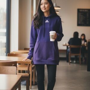 Adidas Essential Oversized Purple Pullover Hoodie Large